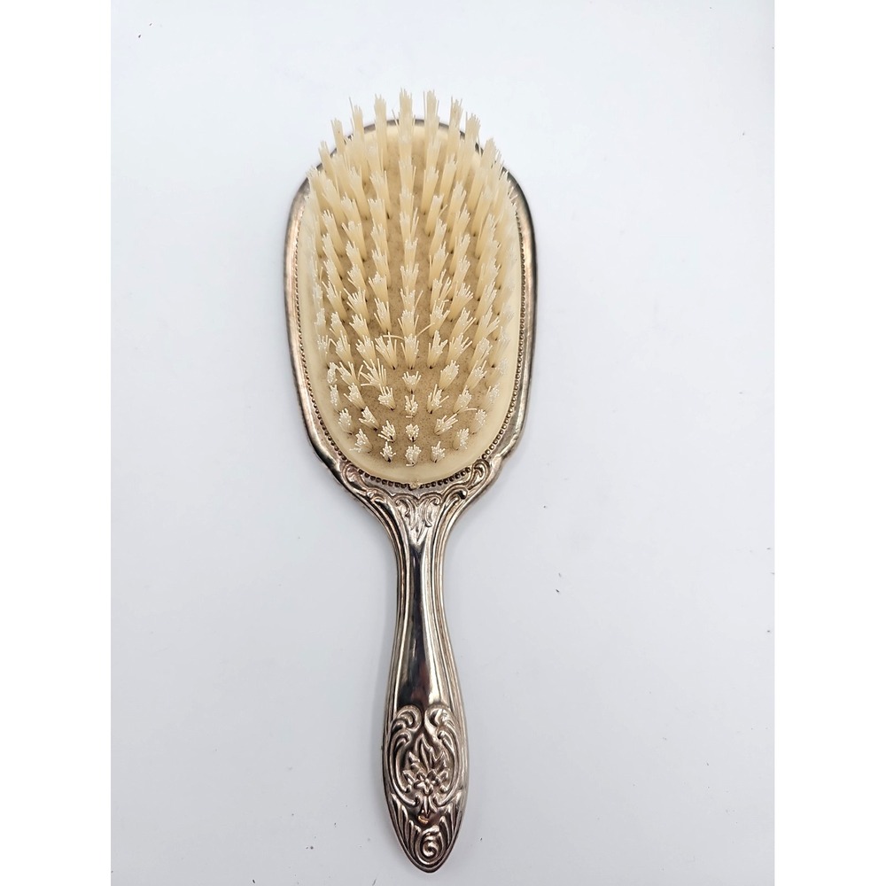 Vintage Godinger Ornate Silver Tone Vanity Hair Brush Floral Scroll
